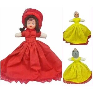 Vintage 3 in 1 Cloth Doll Red Riding Hood Grandma Wolf Topsy Turvy Story Telling